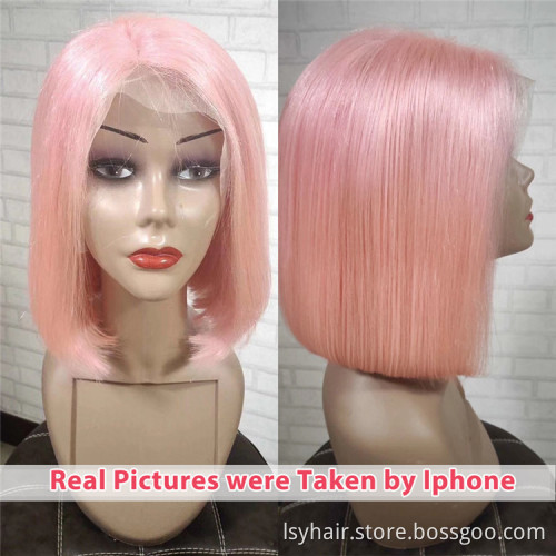 Pink Bob Wig Straight Hair 150% Density LSY Brazilian Hair 13*4 Glueless Human Hair Lace Front Wigs